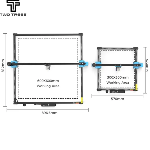 Imagen 1 del producto Kit de expansión Twotrees de 600x600mm para TTS-55 TTS-10 Pro, marco de perfil de aluminio de grabado láser, Kit láser CNC instalado directamente