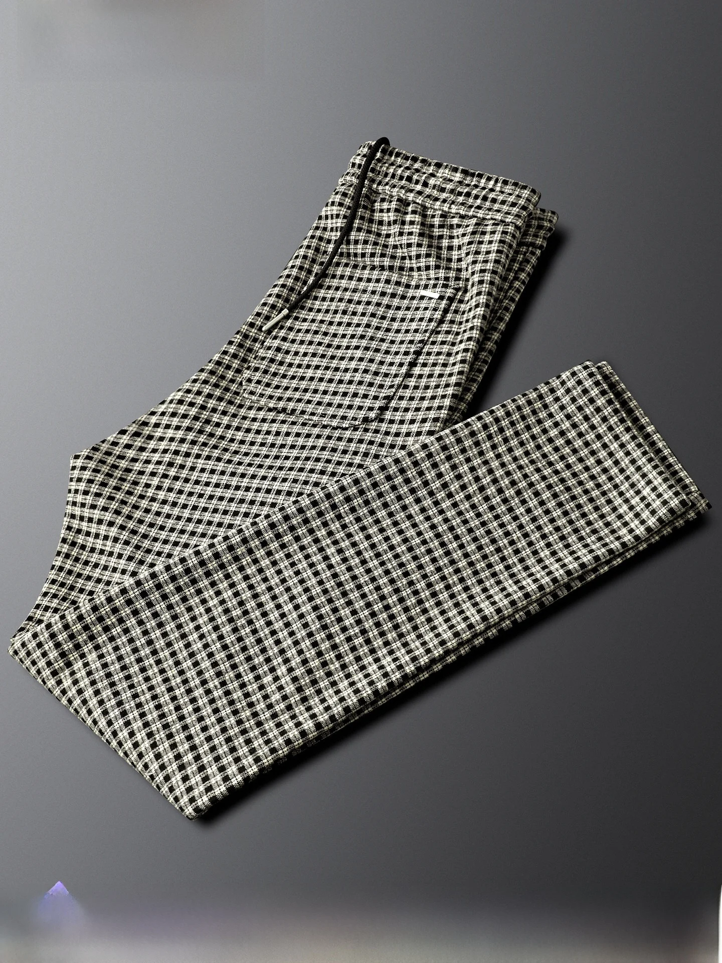 

Spor Plaid Casual Pants Men's Slim Straight Elastic Waist Spring Autumn New Sle Polyester Lycra Cotton Blend
