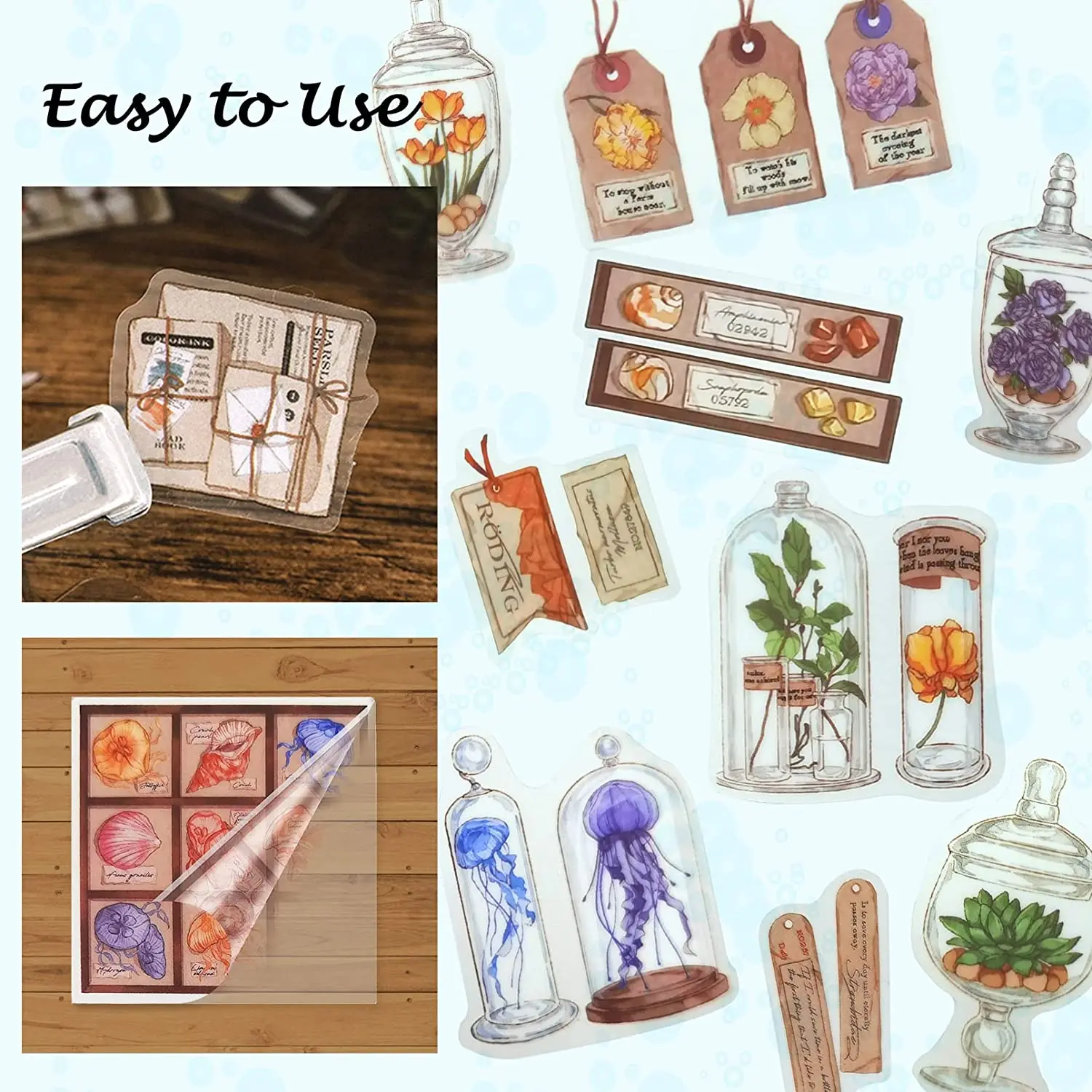 160PCS Vintage Scrapbook Stickers Pack, Retro Decorative Florals Plants Transparent Stickers,for DIY Craft Daily PlannerJAS