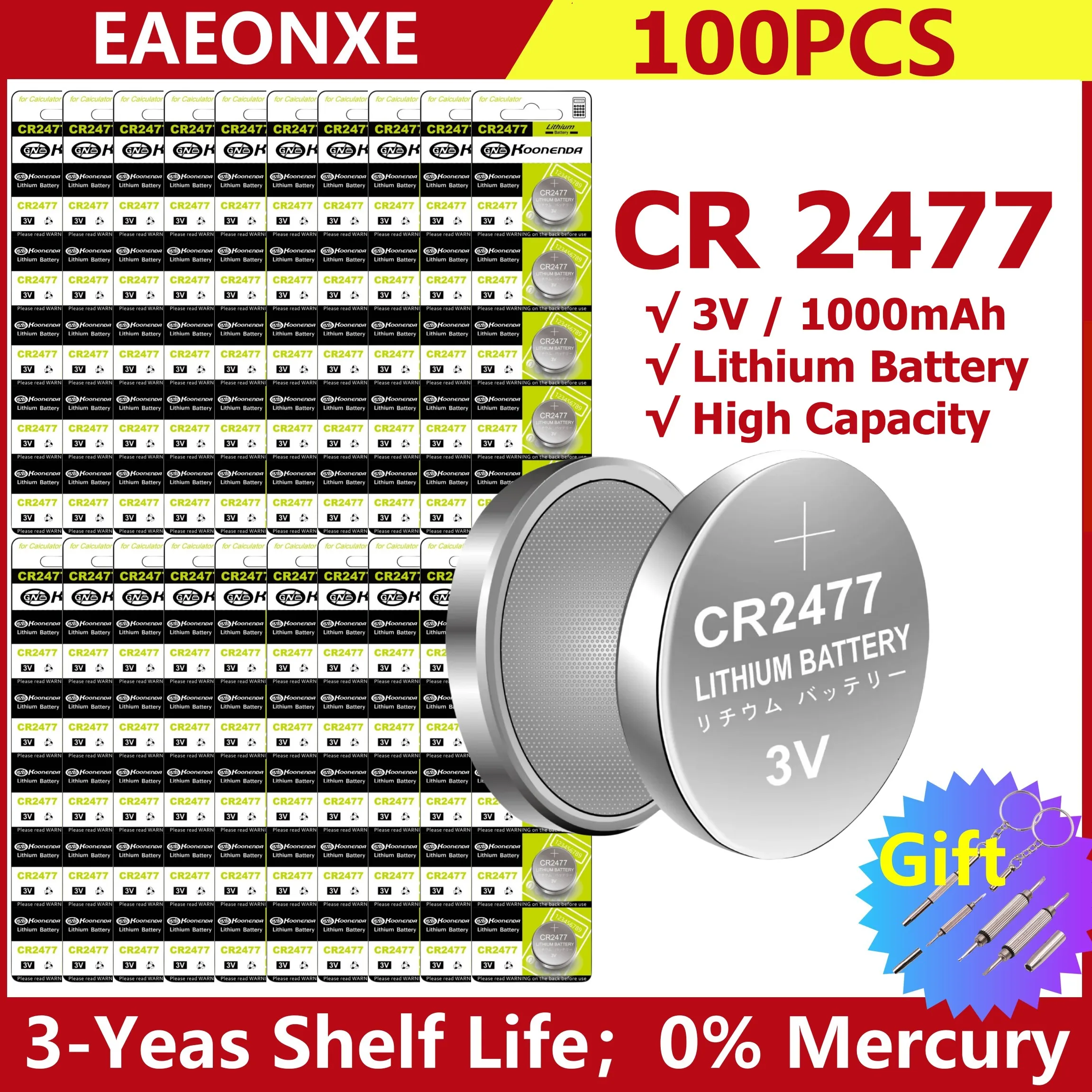 100pcs CR2477 Button Cell Battery 2477 Watch Batteries for Remote Calculator