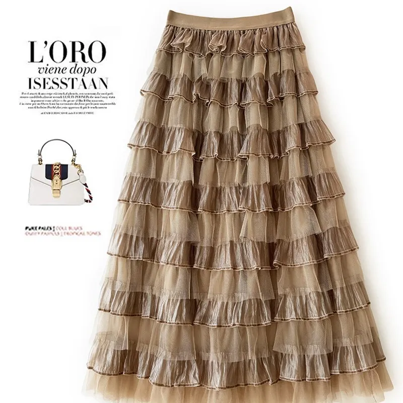 

Long f-length Multi-layered Tulle Skirt Fairy T Cake Design European Organza Layered Gown Women's Faion Spring 2024