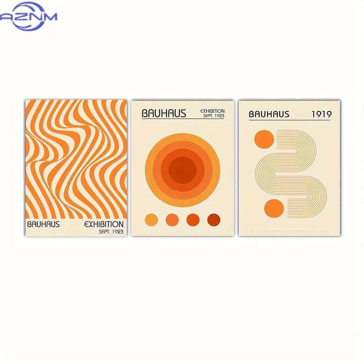 3pcs Set of Orange Bauhaus Art Prints, Minimalist Retro Wall Art, Bauhaus Exhibition Poster Set, Mid-Century Art, Modern Geometr