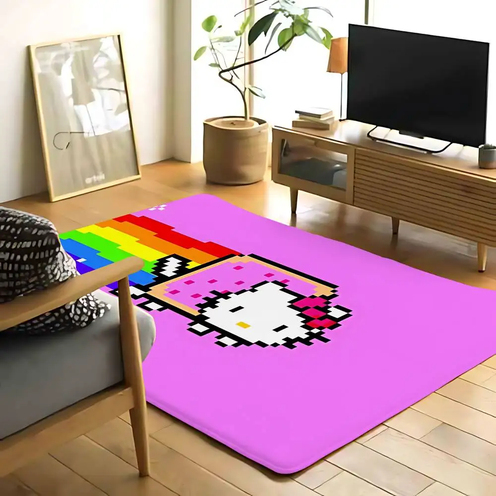 Niedliche H-Hellos K-Kittys Bodenmatte, grafisch bedruckte Flanell-Fußmatten für Badezimmer, Küche, Eingang, Teppich, Heimdekoration