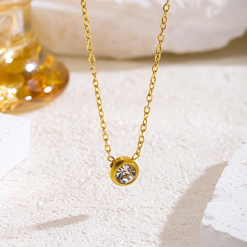 Vergoldete 18K Zarte Minimalistische Glänzende Runde Zirkonia-Charm-Halsketten mit Klaren AAA Zirkonia-Steinen für Damen Schmuck Geschenke – Detail 9
