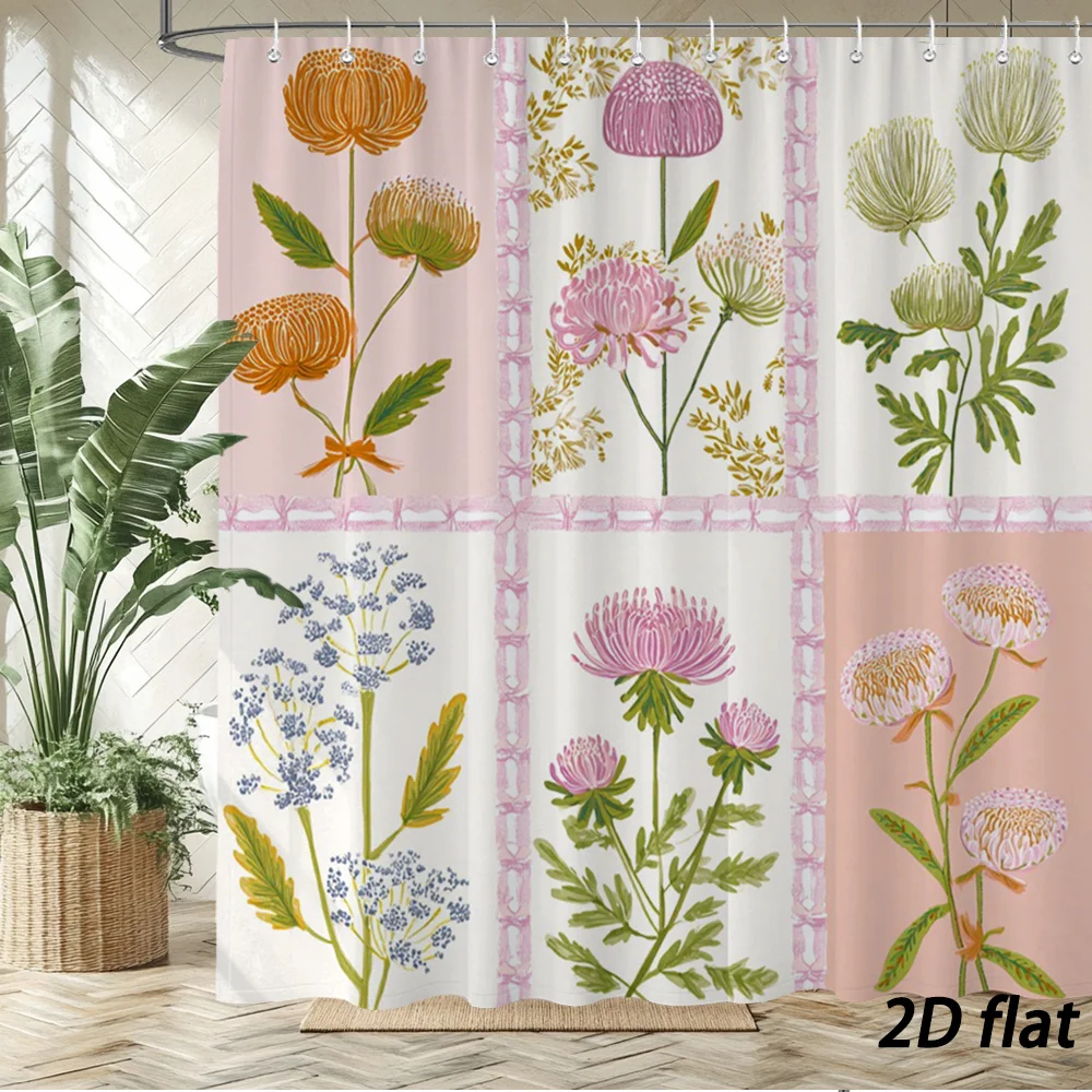 Retro Hand‑Drawn Botanical Flower Grid Collage Pastel Pink Background Pattern Bath curtain Cozy Plush Bedspread Portable