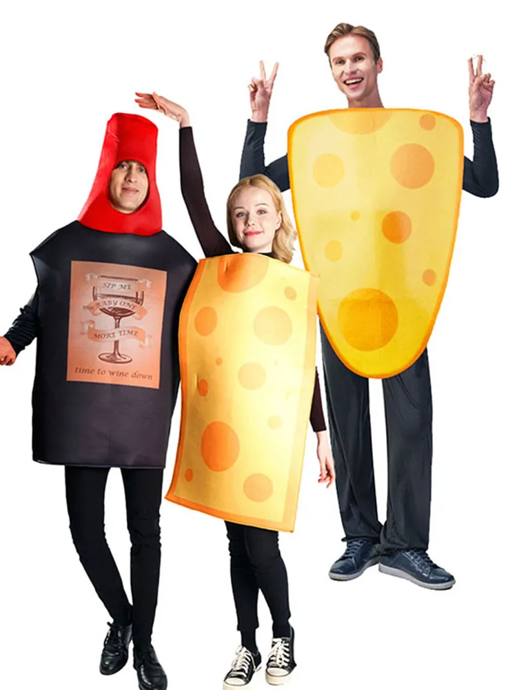 

Хэллоуин Забавная еда Пар Сыр Красное вино Костюм Cany Ежегодная конференция Пара Бутылка вина Одежда для выступлений