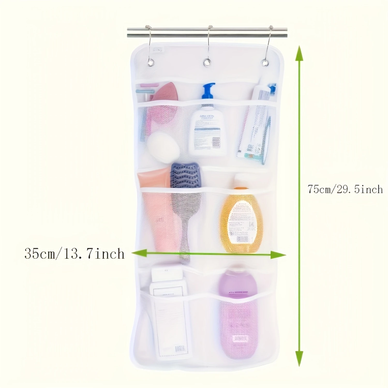 Organizer per doccia sospeso a 7 tasche con tasche in rete, borsa da bagno per shampoo, sapone, luffa - bianco, durevole, senza elettricità R