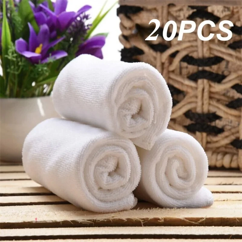 Paquete de 20 Toallas Faciales de Microfibra Suave Blancas, Toallas de Baño para Hotel, Paños de Lavado, Toallas de Mano, Toallas de Limpieza Multifuncionales Portátiles