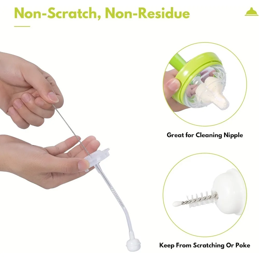 Sikat botol spons, sikat botol bayi dengan pembersih, kepala pengganti dan sikat sedotan, hijau