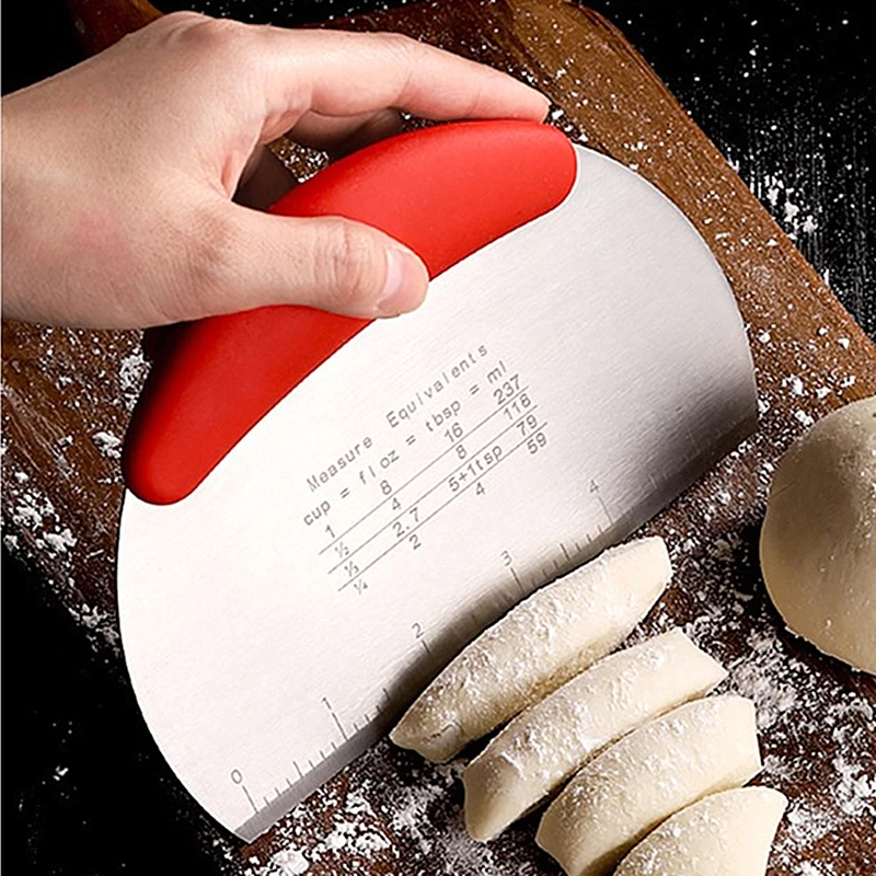 

Stainless Steel Dough Cutter Plastic Handle Semicircular Bread Scrapers Cake Pizza Chopper with Scales Kitchen Baking Utensils