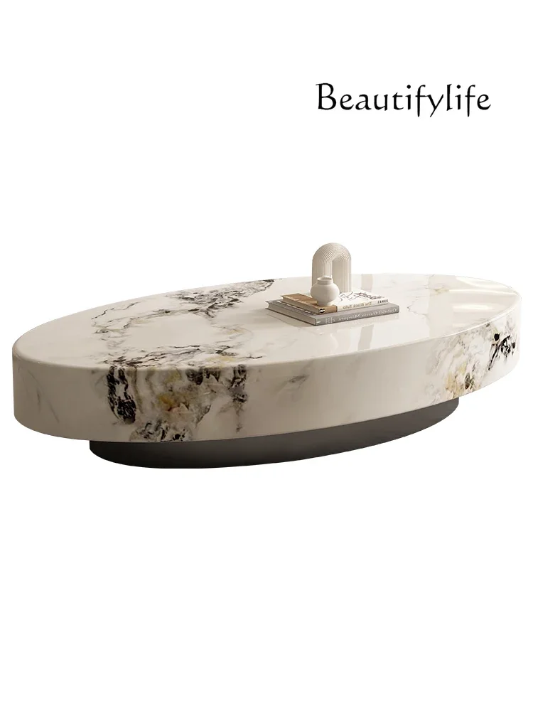 

Natural Marble Tea Table Oval Cold Jade Italian Style Light Luxury Cream Style High-End Tea Table