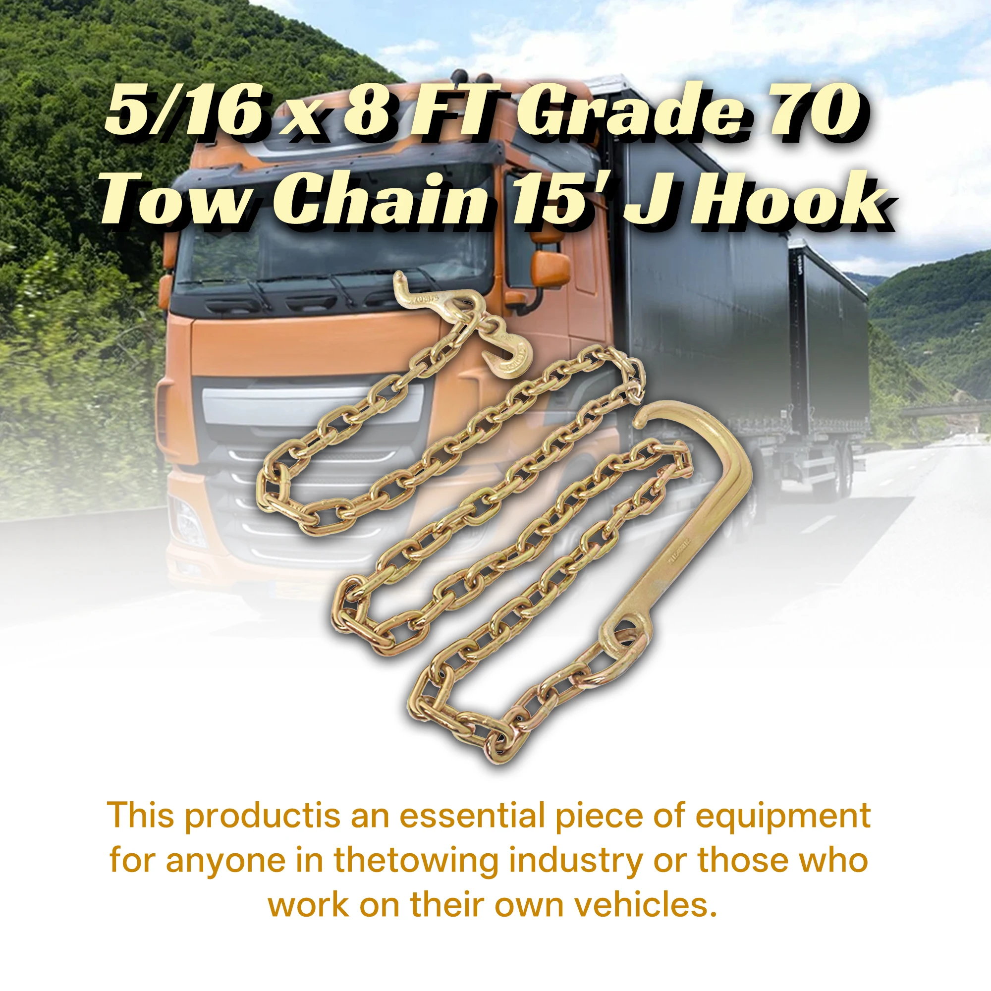 

Буксирная цепь класса 70 5/16 x 8 футов, крюк 15 Дж, сменный крючок Mini T для оси восстановления