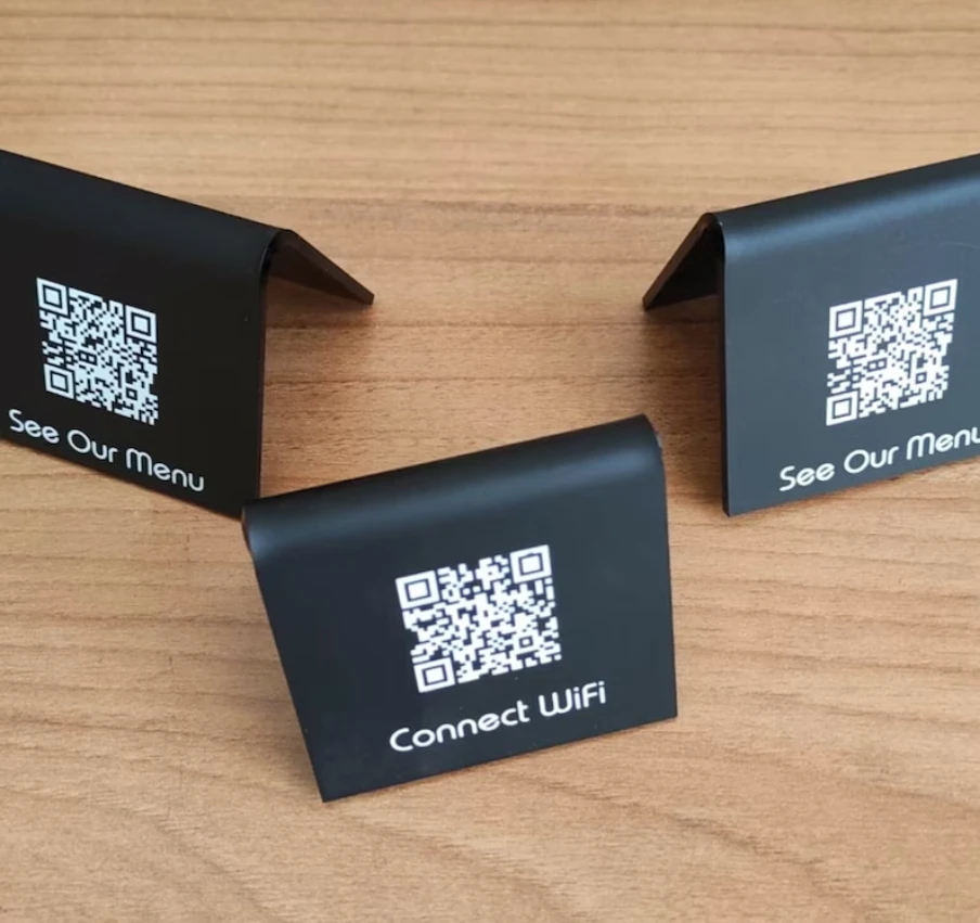 Niestandardowe akrylowe stojaki na Menu QR, znak kodu Qr, podłącz WiFi QR, wyświetlacz ceny wolnostojący, blat Menu qr, znak stołowy
