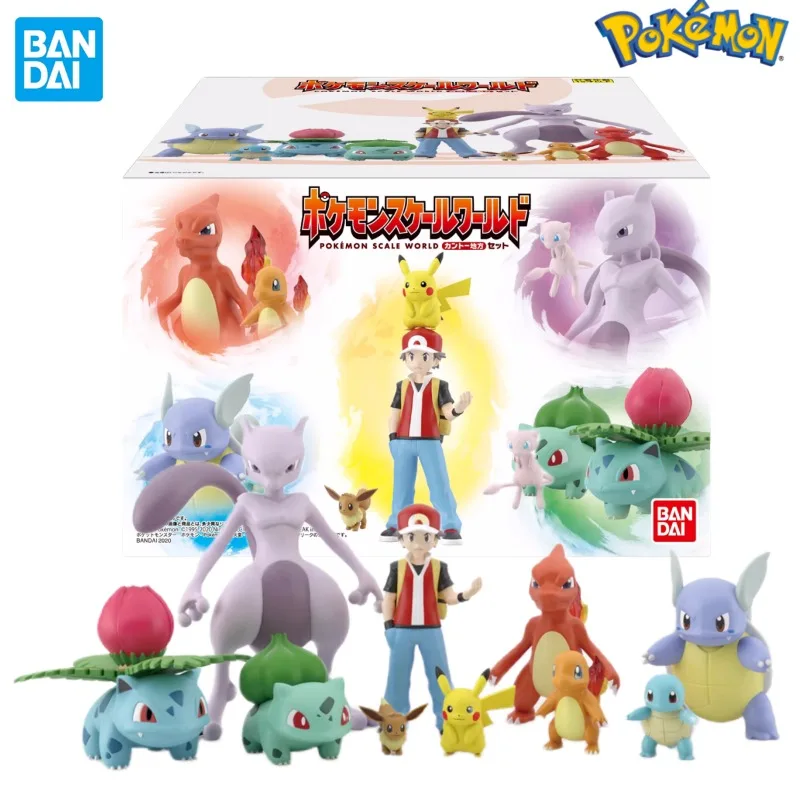 Original Bandai Pokemon Scale World Kanto Region Red Pikachu Mewtwo Eevee Charmander Bulbasaur Squirtle Anime Figures Toy Gifts