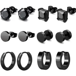 4-6 Pairs/set Men's Black Stainless Steel Hip Hop Earrings