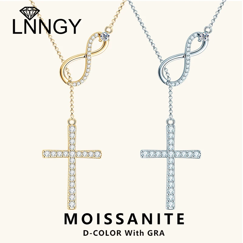 

Lnngy Collar Mujer Infinity Moissanite Necklace 925 Sterling Silver Cross Pendant Necklaces for Women Y-Shaped Jewelry Gift