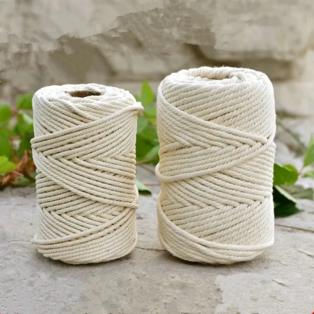 Decoração Boho em macramê feito à mão, fio de algodão bege de 1/2/3/4/5/6/8/10mm, corda trançada, material para decoração de casa e casamento DIY.