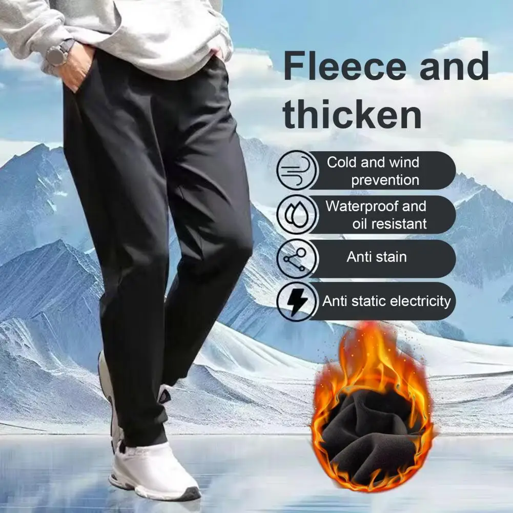 

Solid Color Trousers Men's Winter Windproof Plush Lined Pants for Outdoor Activities Daily Wear Men Windproof Trousers