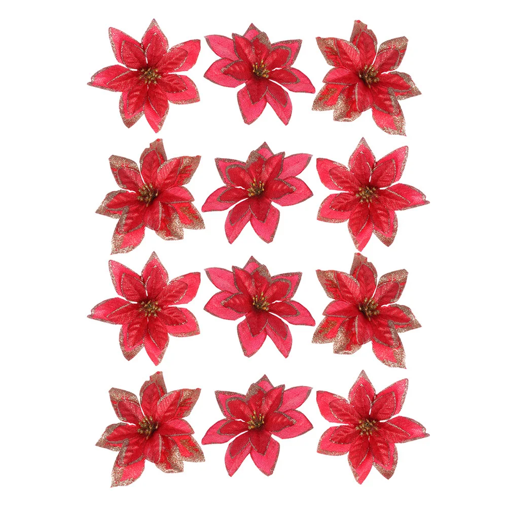

32pcs Christmas Flower Decor Glitter Simulated Flowers For Xmas Tree Decorations Party Home Office Bar Cafe Shop Market Diy
