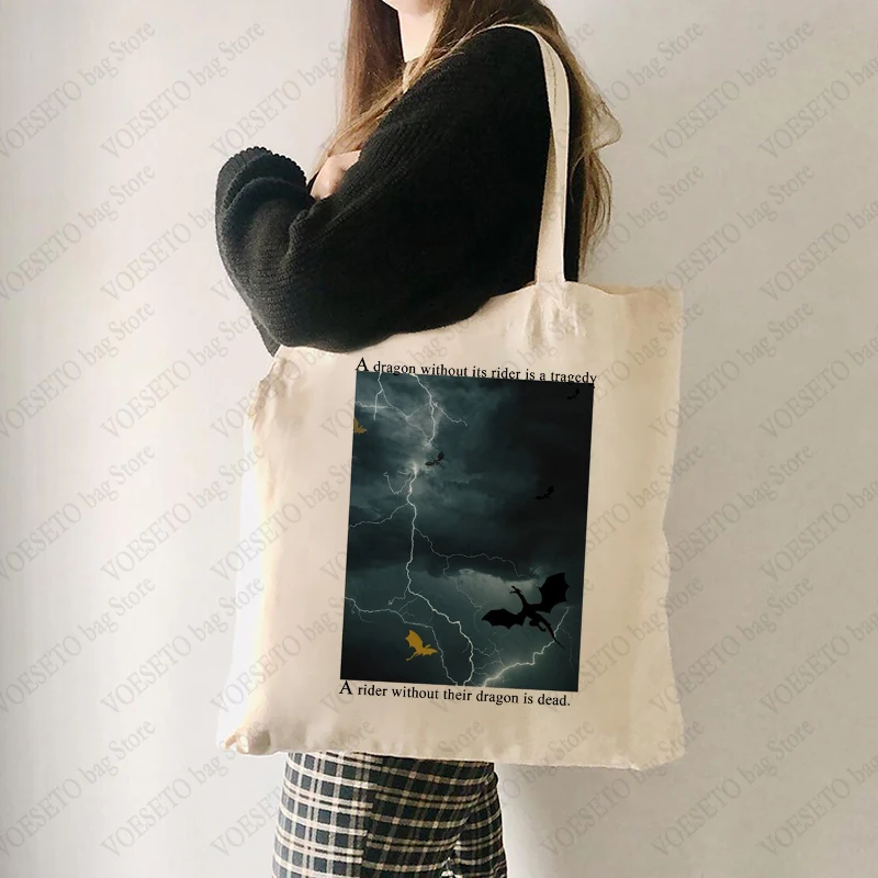 Fourth Wing Dragon Rider Tote Bag A Dragon Without Its Rider Is A Tragedy Shopping Bag for Bookish The Empyrean Series Gift