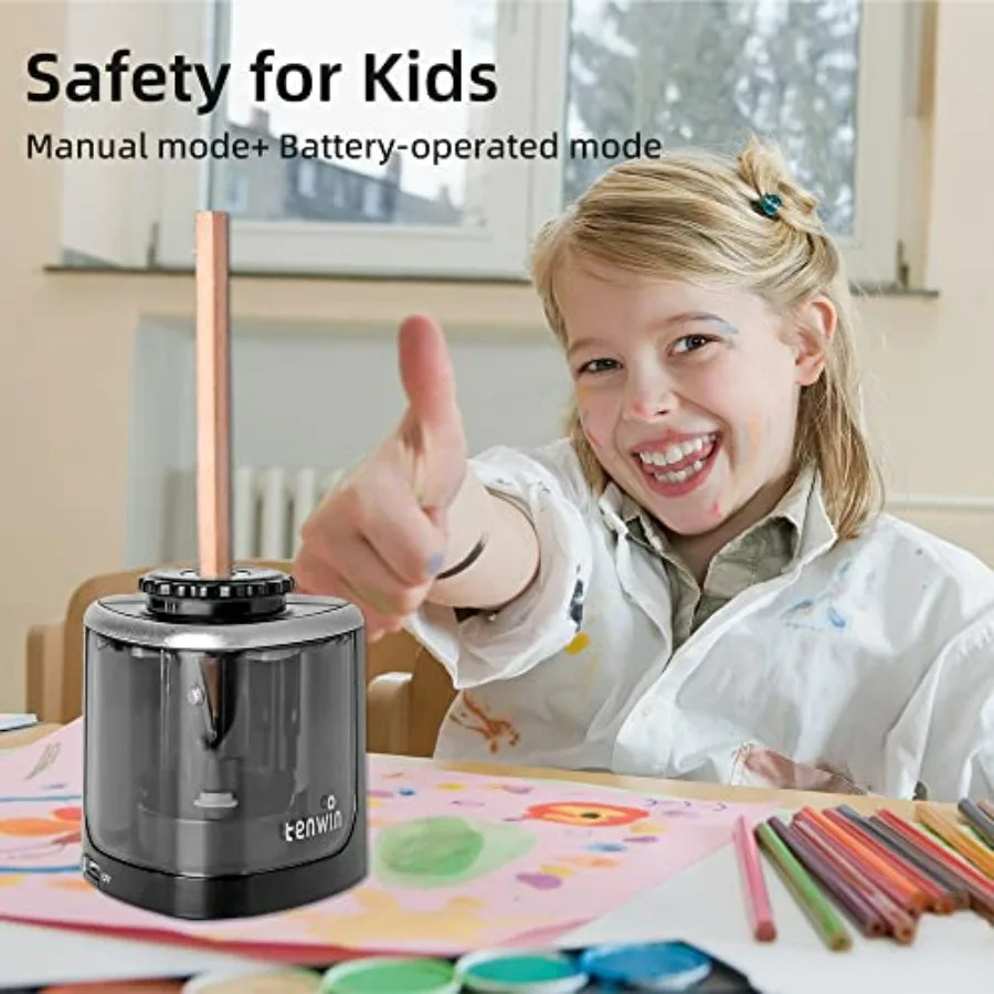 مبراة أقلام رصاص كهربائية من Tenwin تعمل بالبطارية شحذ سريع مناسبة لرسم أقلام الرصاص الملونة رقم 2 مقاس 68 مم للمكتب والمدرسة #6