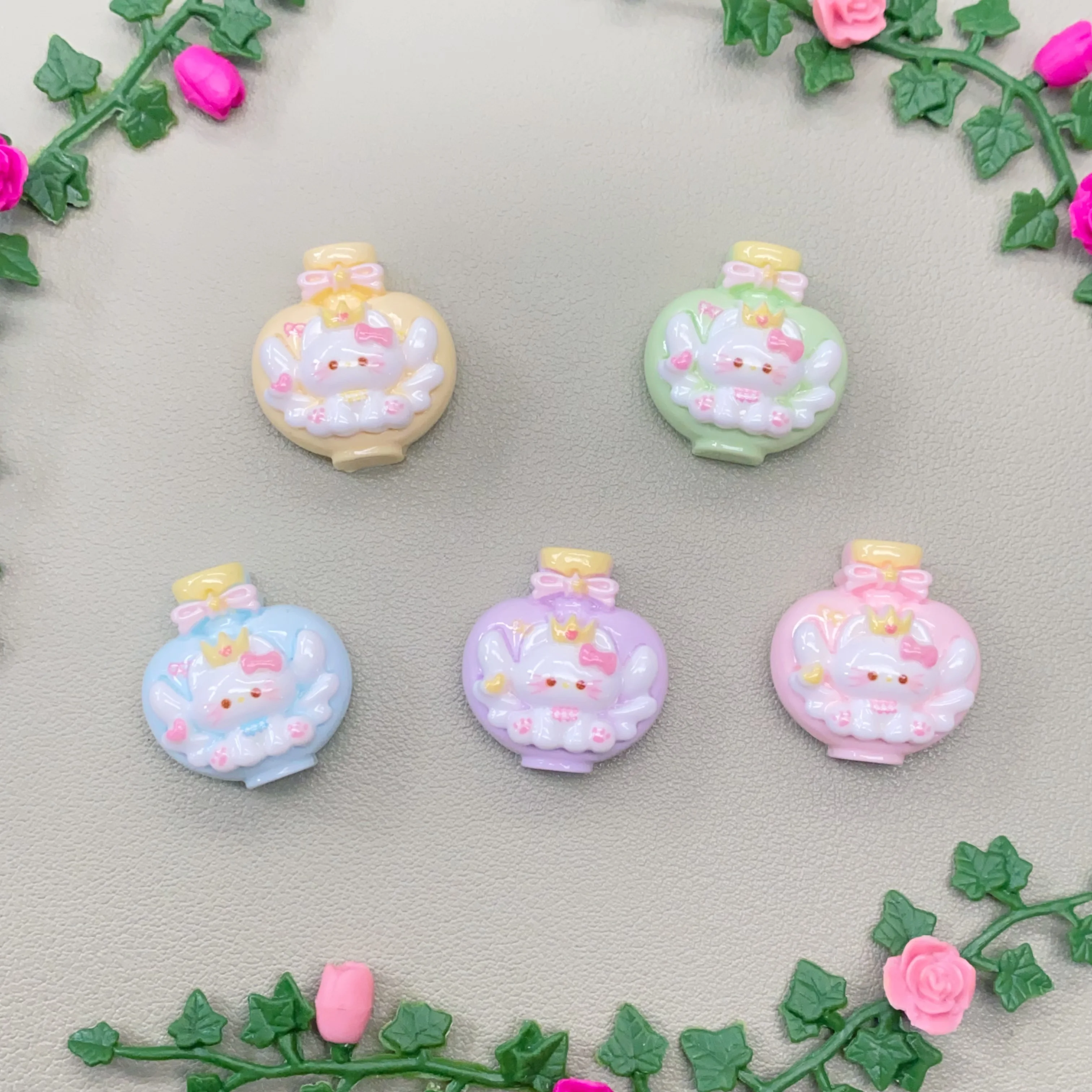 Resin Angel Crown Cat Wishing Bottle Flatback Resin Cabochons Embellishment For Valentine Jewelry Making DIY