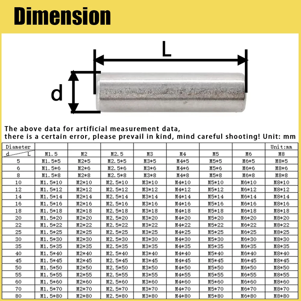 Dowel Pin GB119 M1 M1.5 M2 M2.5 M3 M4 M5 M6 M8 M10 Cylindrical Locating 304 Stainless Steel Fixing Shaft Pins Round Solid Rod