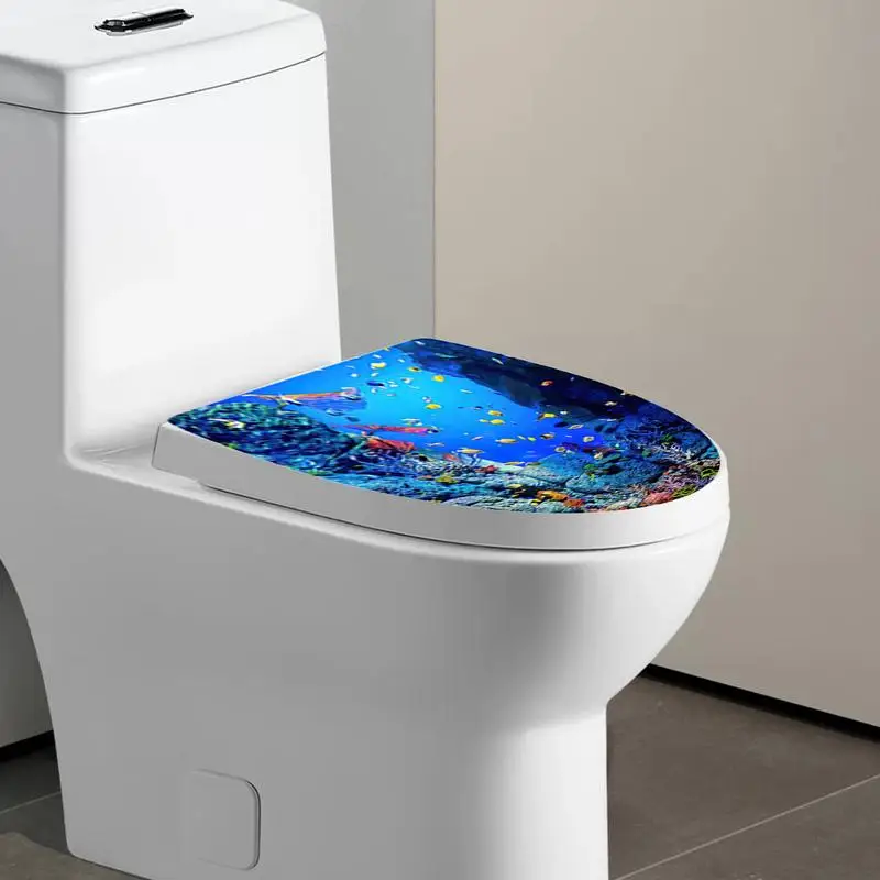 Autocollant de toilette auto-adhésif sur le thème de la mer, stickers muraux et peintures murales, surfaces lisses, décalcomanie, décalcomanies pour siège de toilette