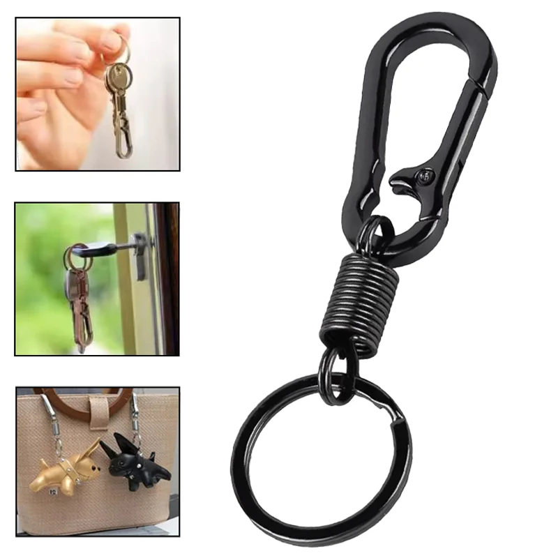 Spring Keychain Anti-lost Climbing Hook Simple Strong Carabiner Shape Key Rings Car Metal Vintage Keychains Travel Outdoor