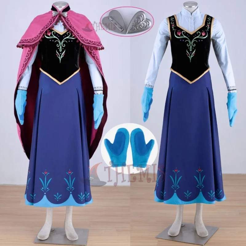 

Athemis Anna Cosplay Costume Princess Dress Cloak Embroidered Clothes Long Printing Skirt For Kids Adult Plus Size