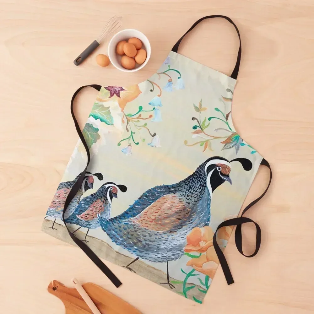 

Cute California Quails Apron professional kitchen Household Items Ladies kitchen jacket woman Apron