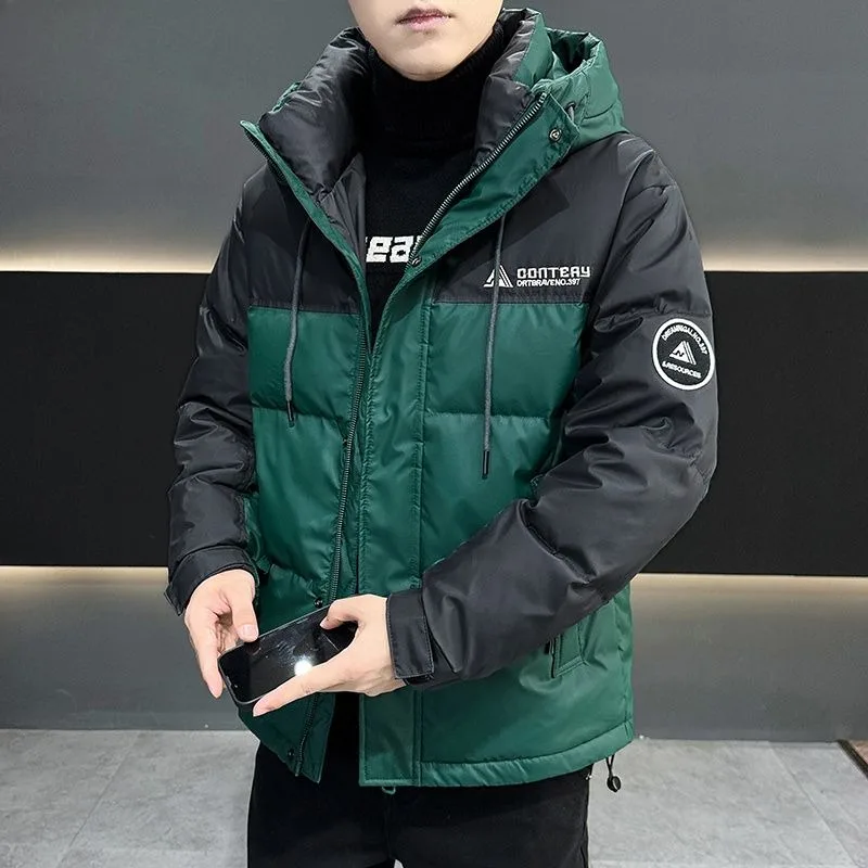 High Quality Men Down Jacket Winter Male Fashion Color Contrast Stitching Hooded Outwear Thicken Warm Casual Large Size Outcoat