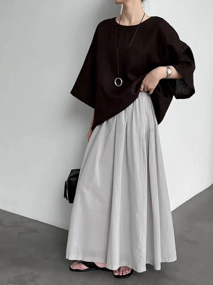 

High Elastic Waist Dark Gray Brief Casual A-line Half-body Skirt Women Fashion Tide New Spring Autumn