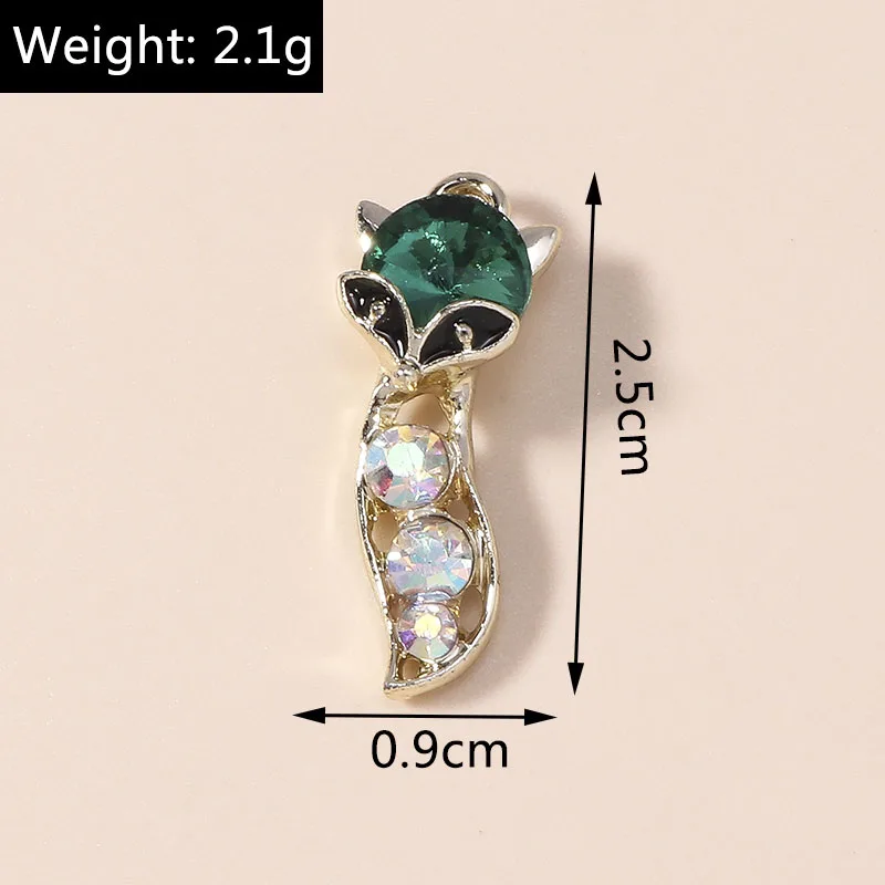 Leslie 10 Stück Legierungs-Tieranhänger in Goldfarbe mit CZ-Kristall-Fuchs-Anhänger für Armband, Halskette, Ohrringe, handgefertigter Schmuckzubehör – Detail 1