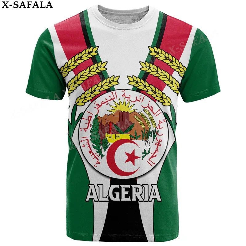 CUSTOM Name ALGERIA  Coat Of Arms 3D Print Mesh Fiber T-Shirt Top Summer Tee Men Streetwear Shorts Sleeve Sport Casual Clothing