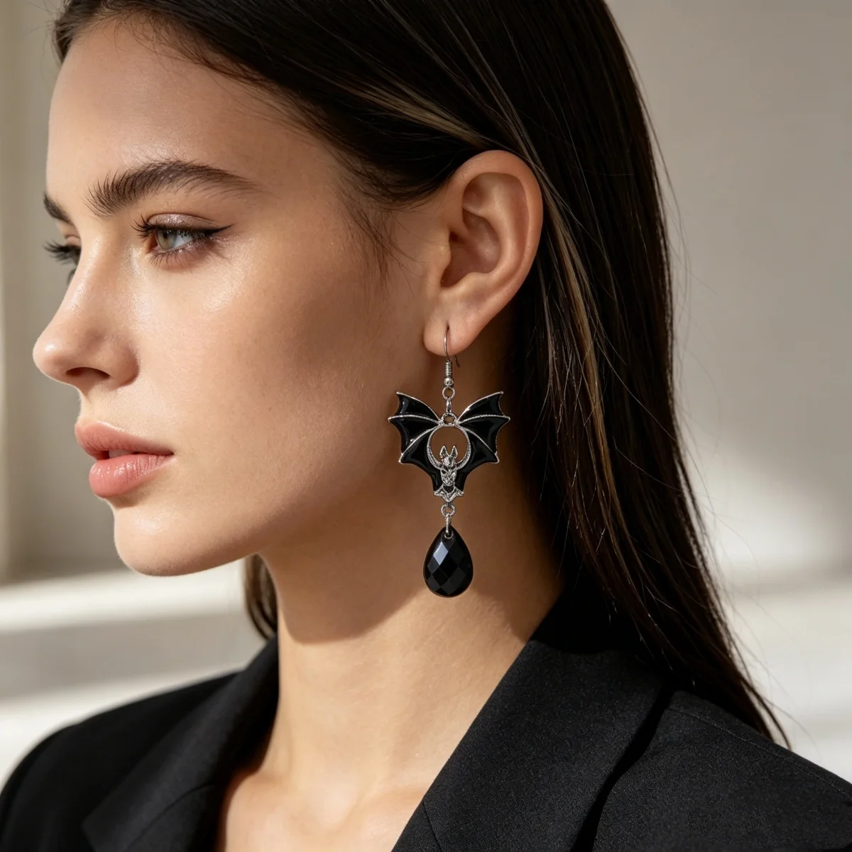 Halloween Schwarze Rote Fledermaus Wassertropfen Kristall Quasten-Ohrringe für Frauen Männer Gothic Cosplay Fledermausflügel Tier-Ohrring Schmuck – Detail 5