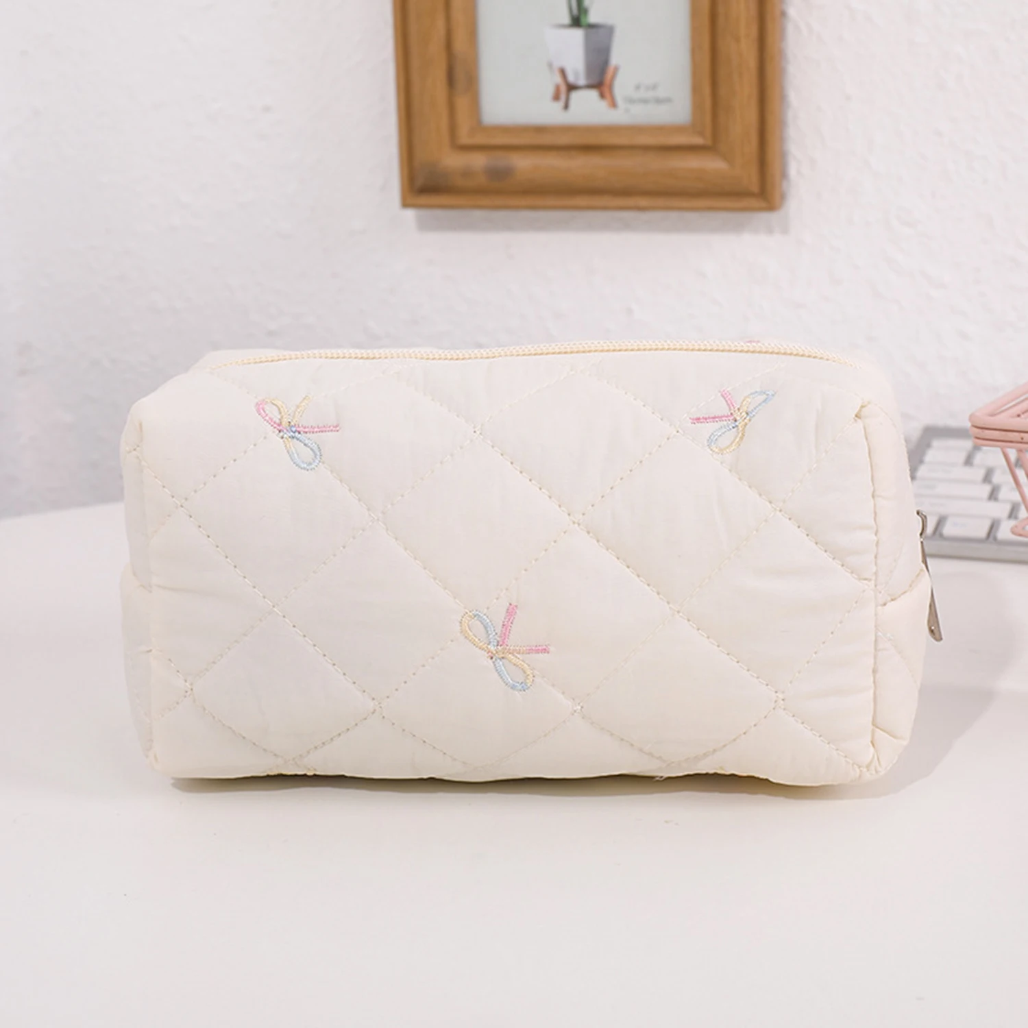 Student Pencil Case With Exquisite Bow Embroidery Ideal For Organizing Stationery Desktop Supplies Portable For Back-to-school view 3