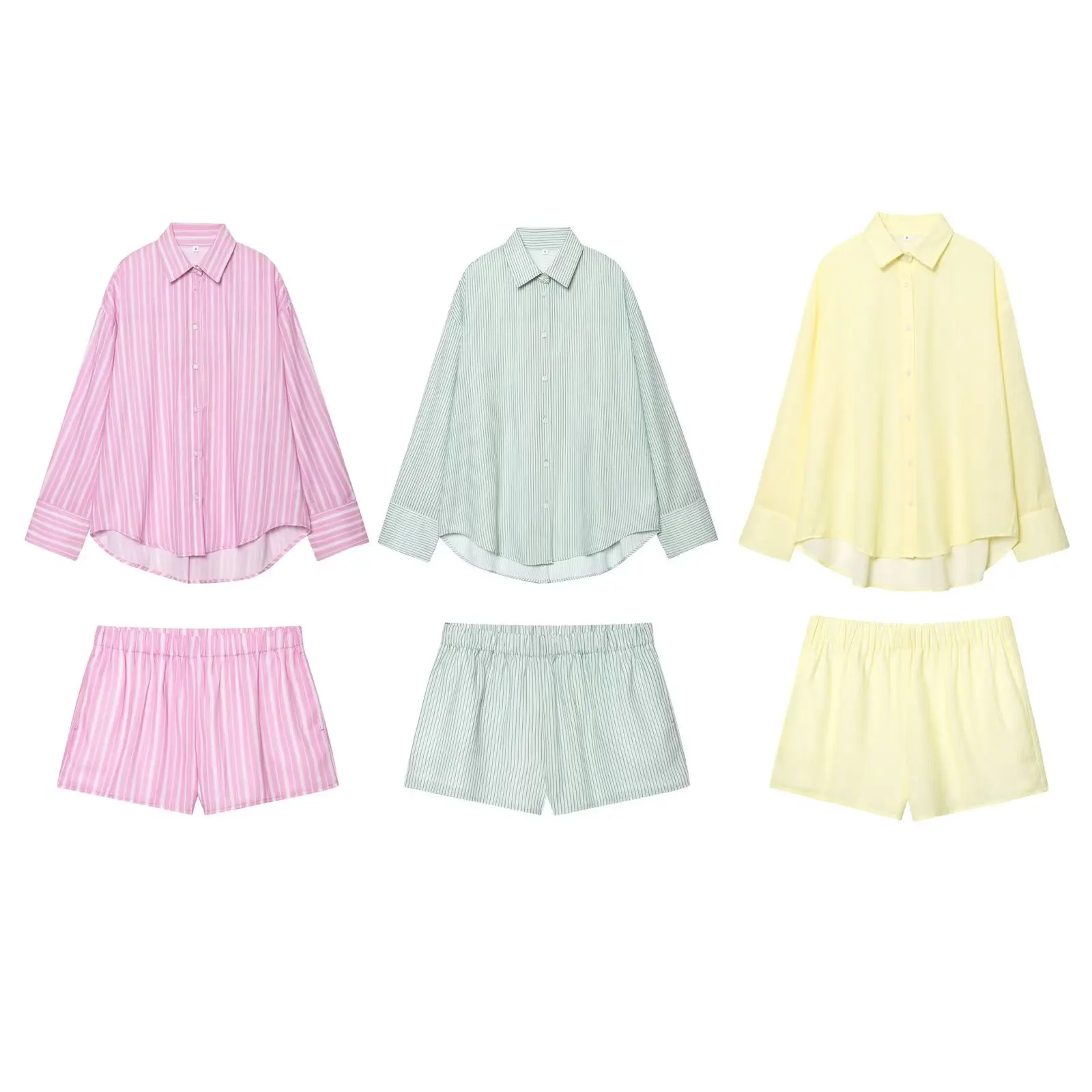 

RAFZNB Striped Mid Waist Casual Shorts Sets for Women Fashion Striped Loose Shirts Tops Two Piece Set Women Outfits