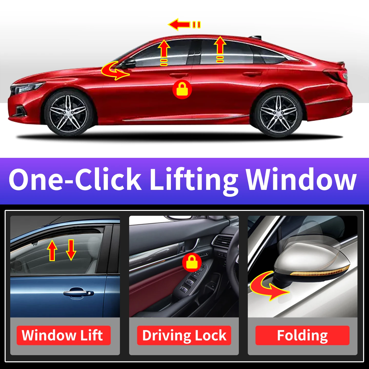 For 2008-2026 Honda Accord/Civic/Type Lock Car Automatic Window Closing and Folding Rearview Mirror, OBD Module Accessories