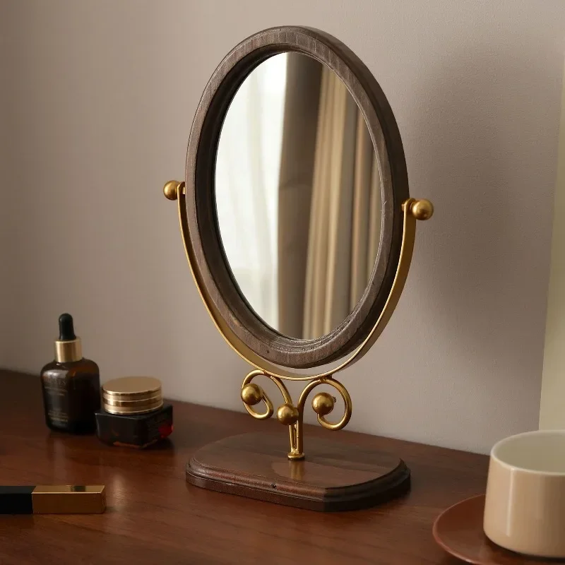 Vintage desktop wooden high definition makeup mirror dressing mirror home bedroom tabletop dormitory mirror dressing table