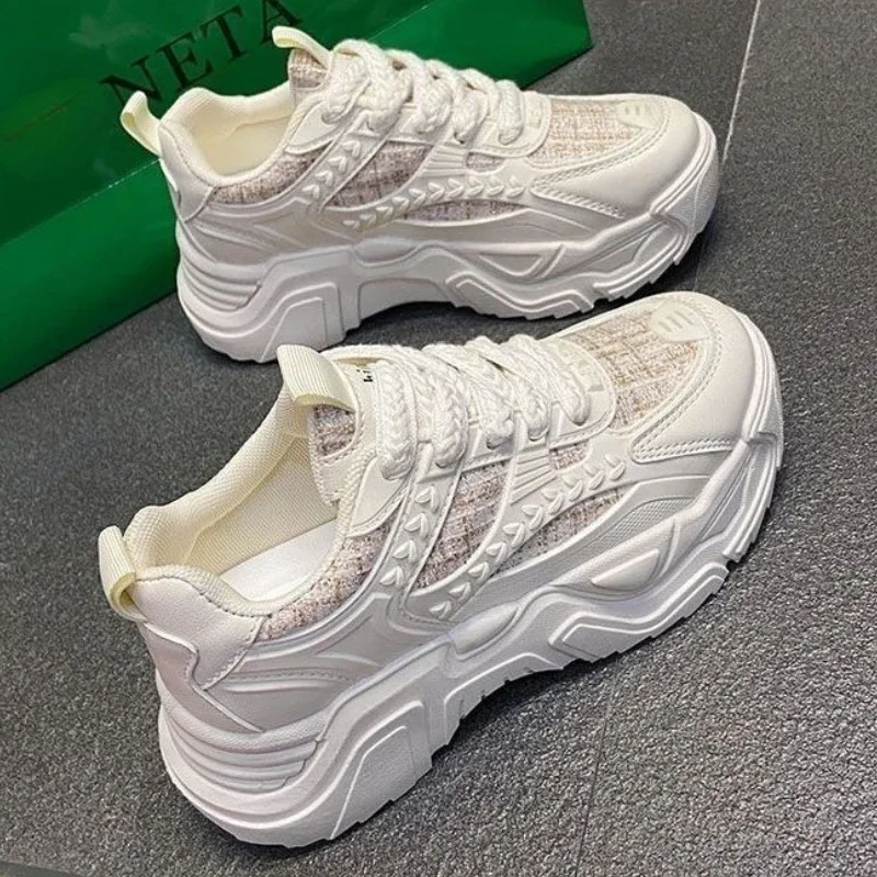 Elevated Chunky Footwear Women's Student Style Lightweight Mesh Breathable Thick Heel Casual Sneakers with Height Adjustment​