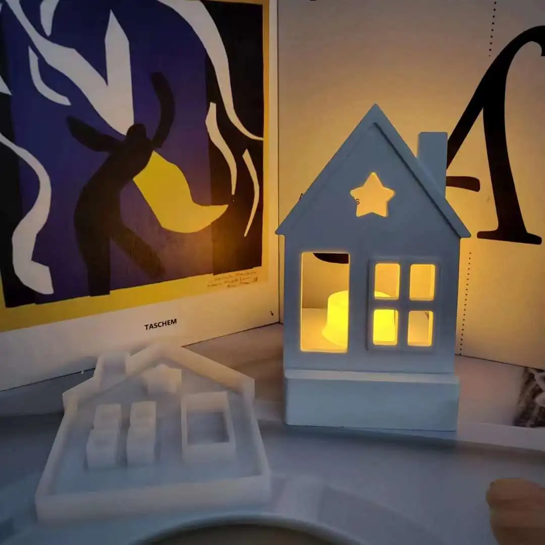 House With Chimney Insert Decoration Candle Holder Gypsum Mold DIY Silicone Mold