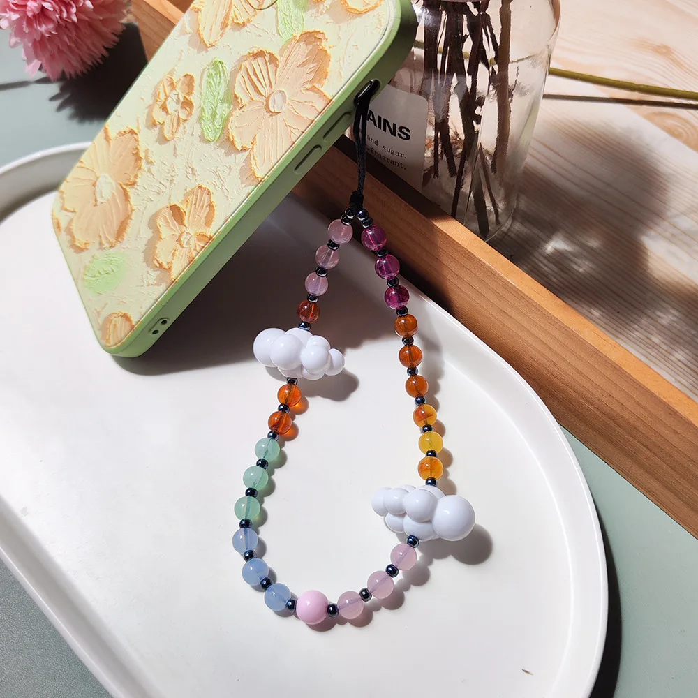 HERLOOK White Clouds Phone Straps Colored Beads Chain Phone Charm Y2K Accessories Korean Boho Jewelry Free Shipping
