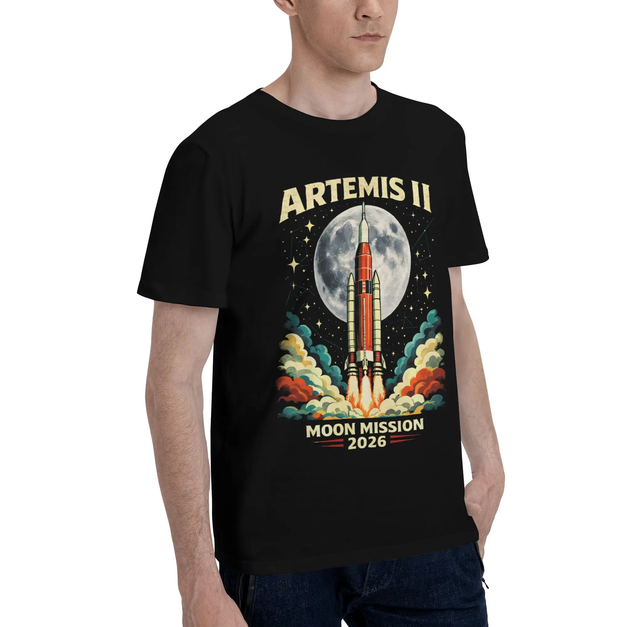 Moon Mission 2026 Space Launch System Rocket  Novelty 100% Cotton T-Shirt Artemis ii Tops Tees For Men