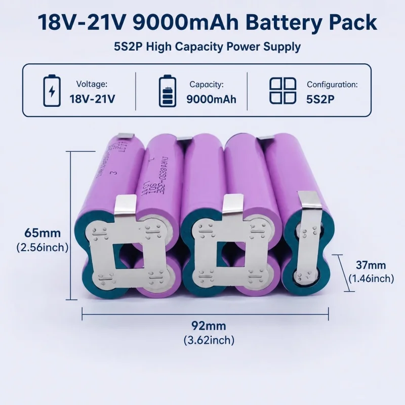 Batteria al litio 35E 5S2P 18V, celle 18650 da 9000mAh 19V-21V, saldatura a punti con striscia di nichel, bassa resistenza interna, supporta scariche ad alta corrente