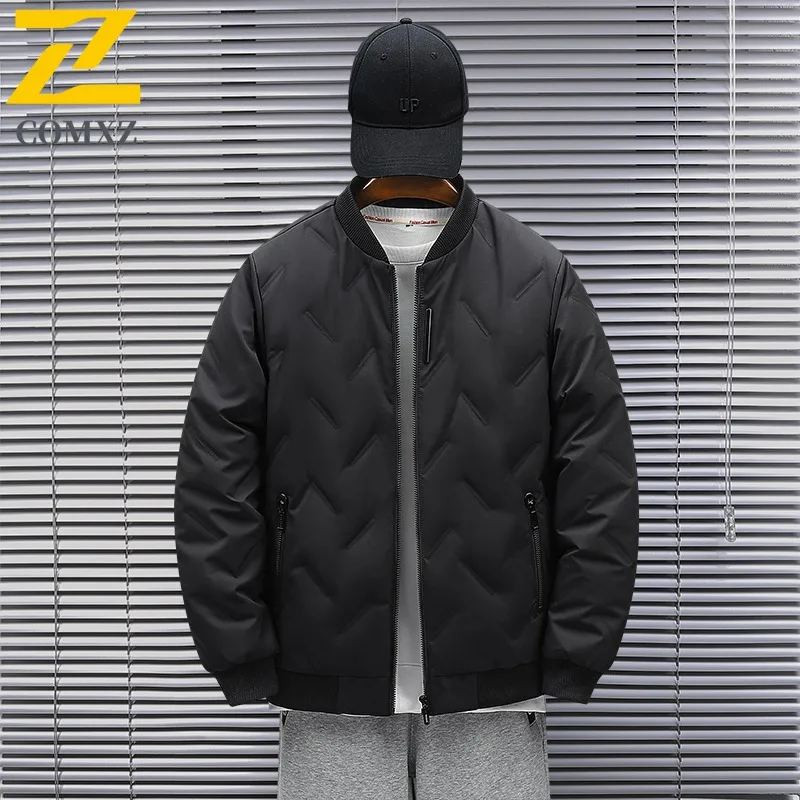 

COMXZ Branded Puffer Jacket Baseball Collar Outdoor Working Windproof Coat White Duck Down Travel Light Thin Winter Garment