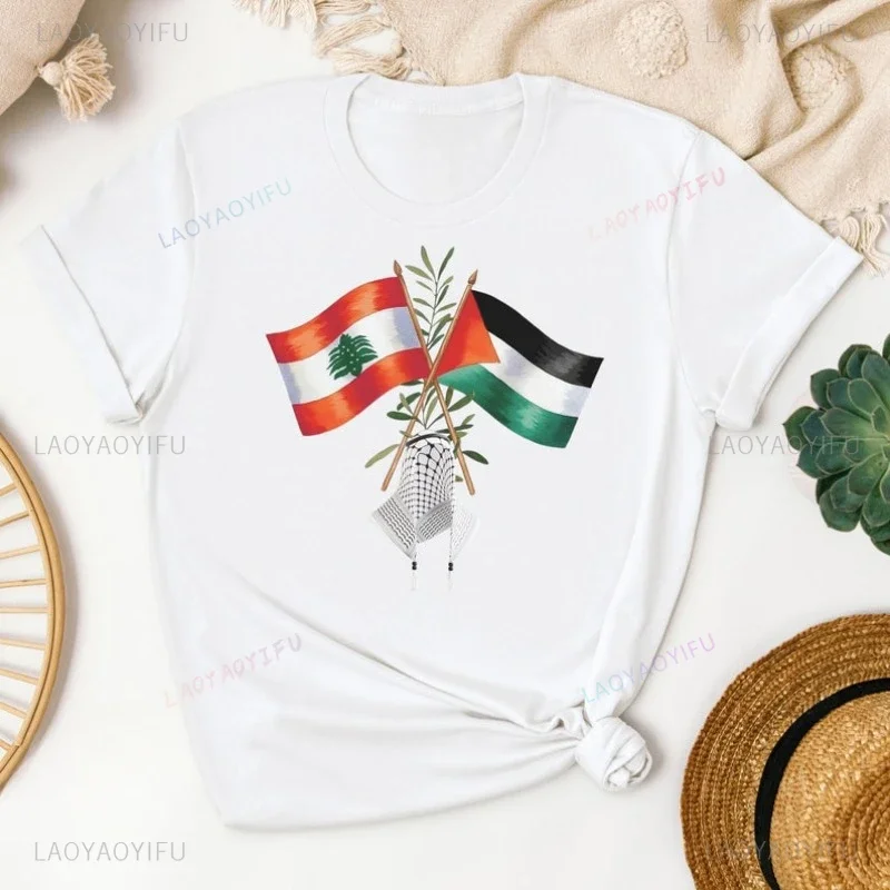 Man Women T Shirt Lebanon Palestine Short-sleev T-shirt Beirut Gaza High Quality Cotton Tee Tops Lebanese Palestinian Flag Gifts