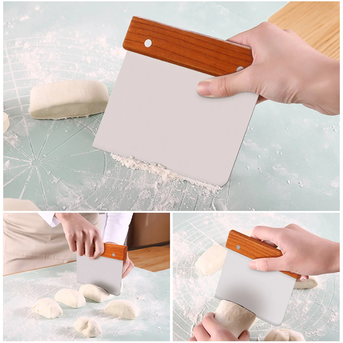 

Professional Dough Cutter Stainless Steel Flour Scraper Wood Handle Non-Slip Heat Resistant Kitchen Accessories for Baking Cake