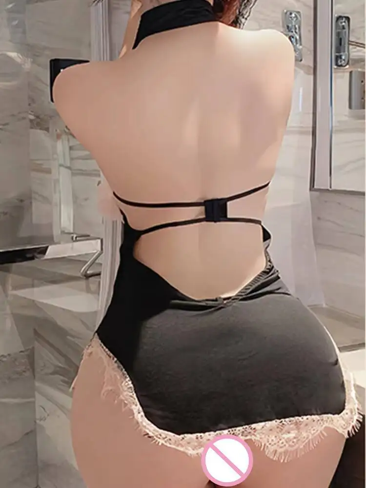 Комплект горничной 18+ сексуальное нижнее белье, соблазнительный бантик, кружево, высокая талия, разрез, сексуальный, с открытой спиной, чонгсам, очень горячий проно