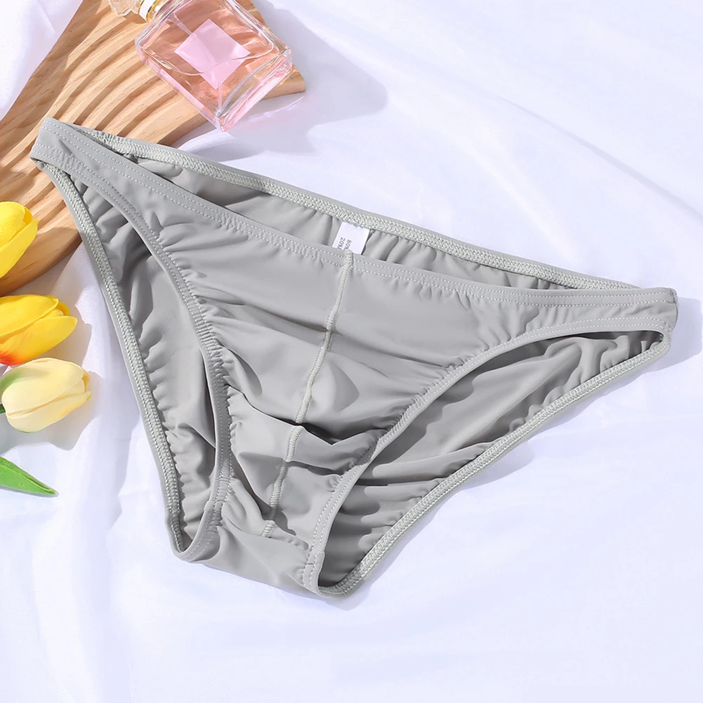 Casual Wear Daily Use Gray Mens Ice Silk Briefs All Season Mens Underwear Soft Underwear Solid Pattern Home Use